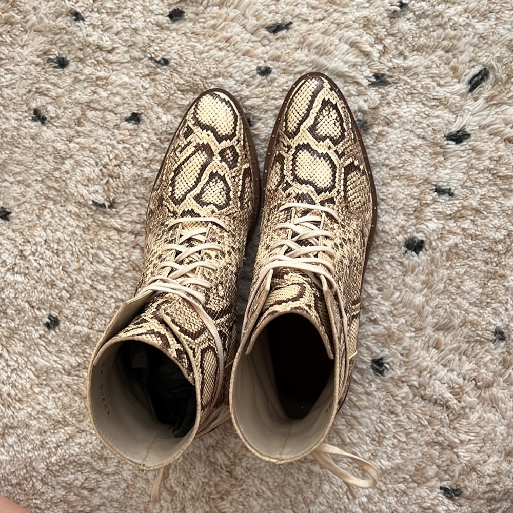 Freda Salvador Ralf Embossed Snake Lace Boots in Vanilla - Picture 3 of 9
